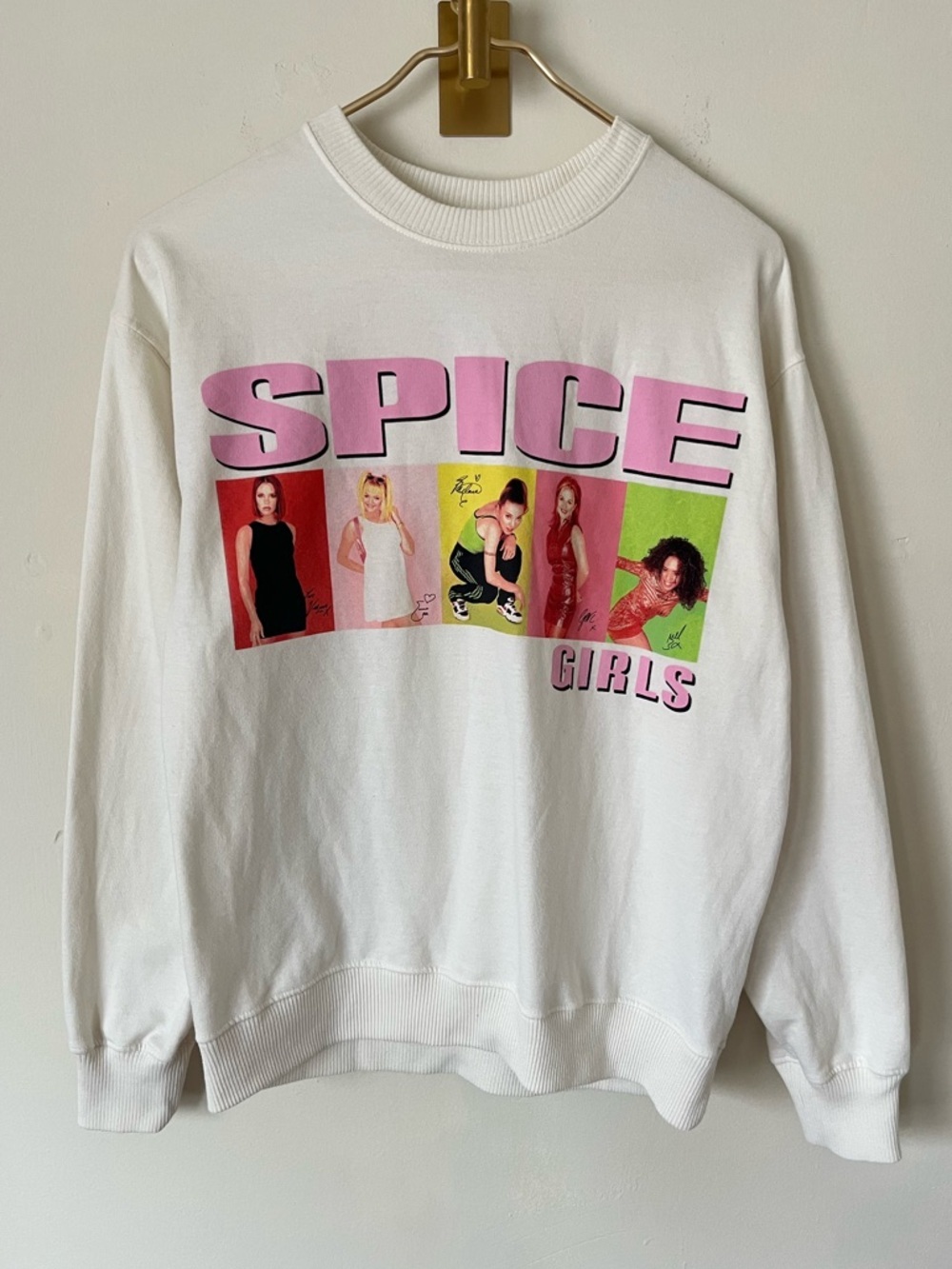 Hollister Cream & Pink retro 90s Graphic Spice Crewneck size XXS Oversize - Picture 2 of 14